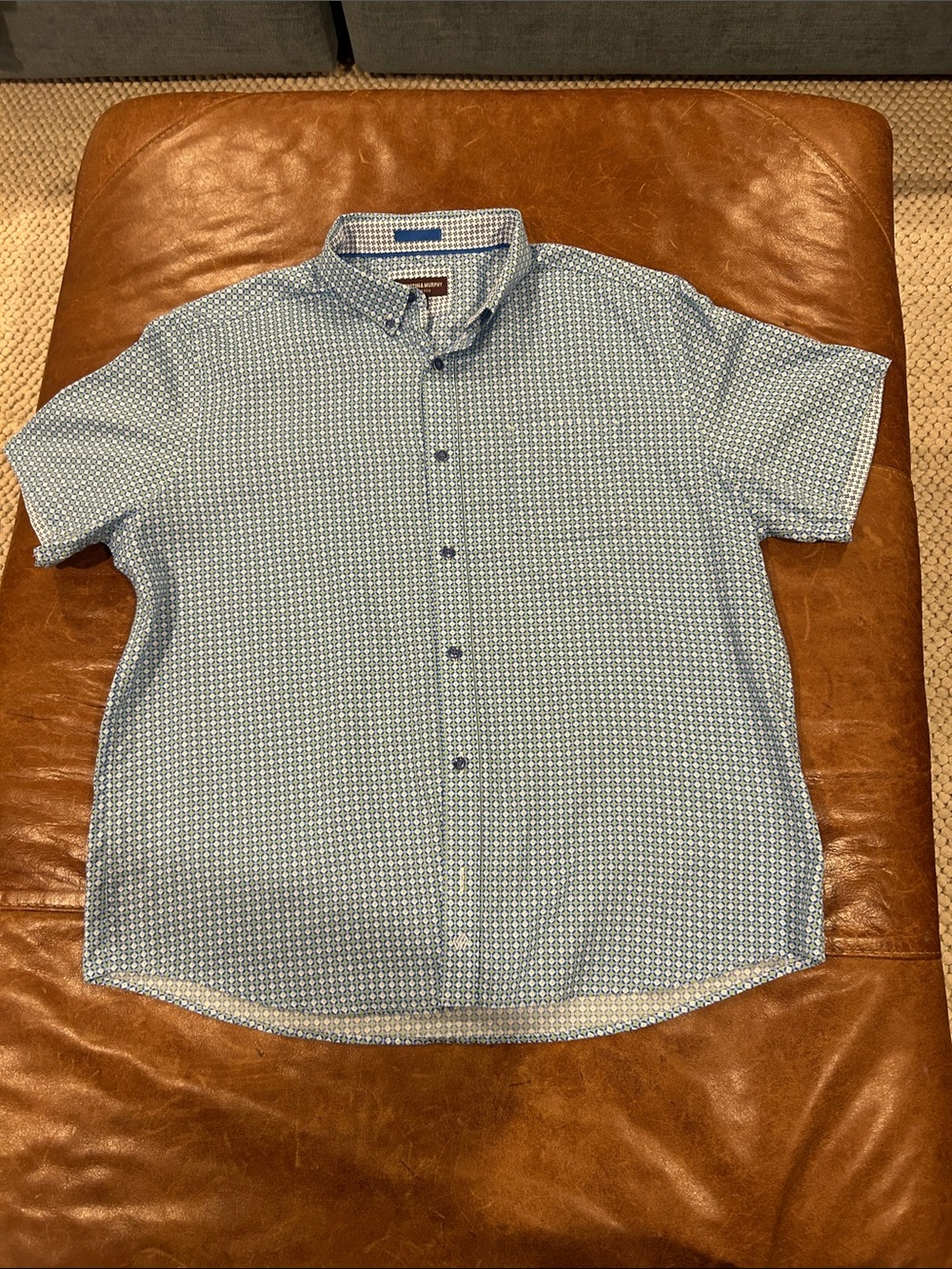 Johnston & Murphy Light Blue Geometric Short-Sleeve Button-Down Shirt